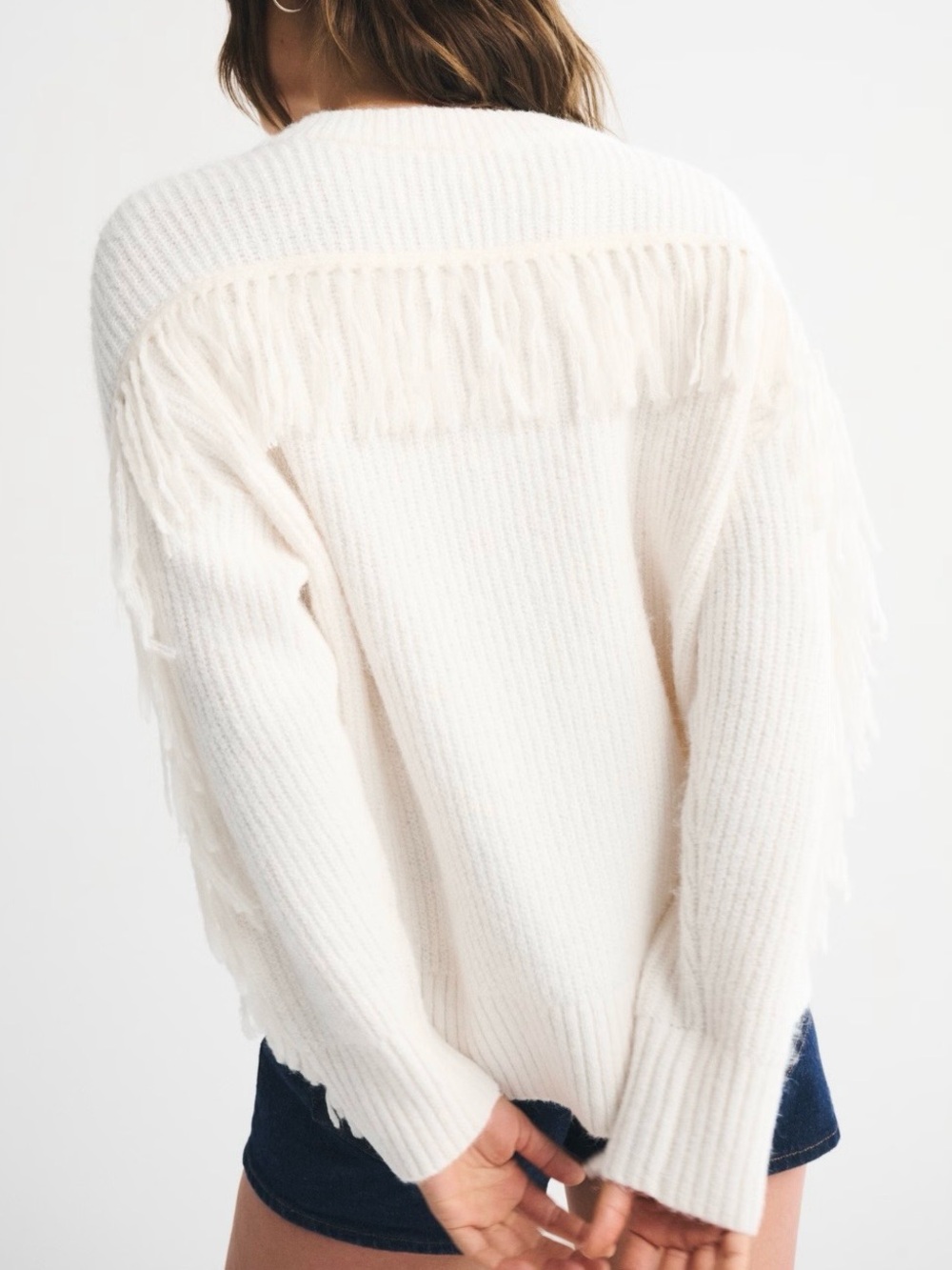 Abercrombie & Fitch Dad Fringe V Neck Soft Sweater
